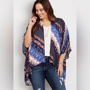 Maurice’s Blue Floral Open Front Kimono |